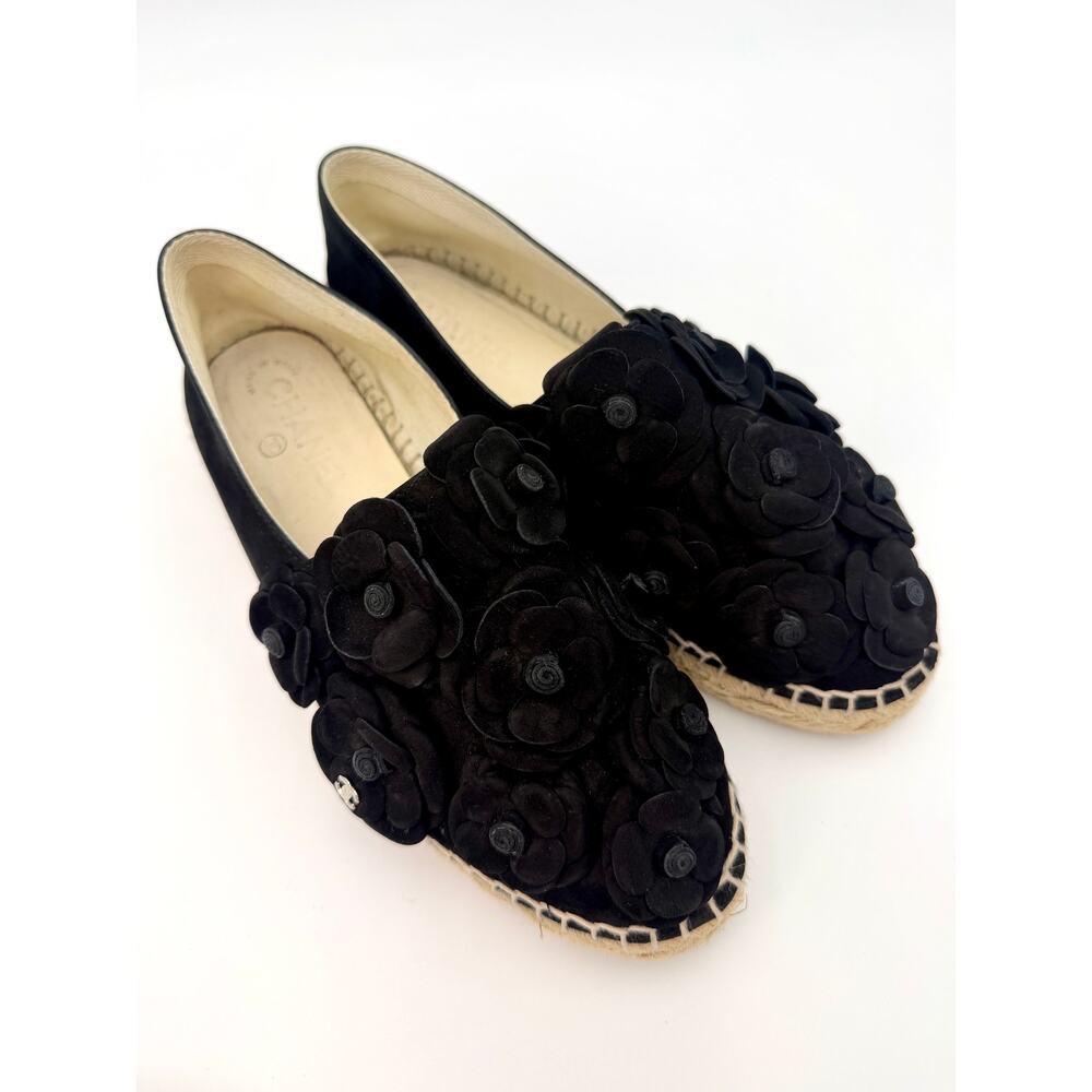 Chanel Interlocking CC Logo Camellia Espadrilles Black Suede Size 39 / 9 - Picture 16 of 16